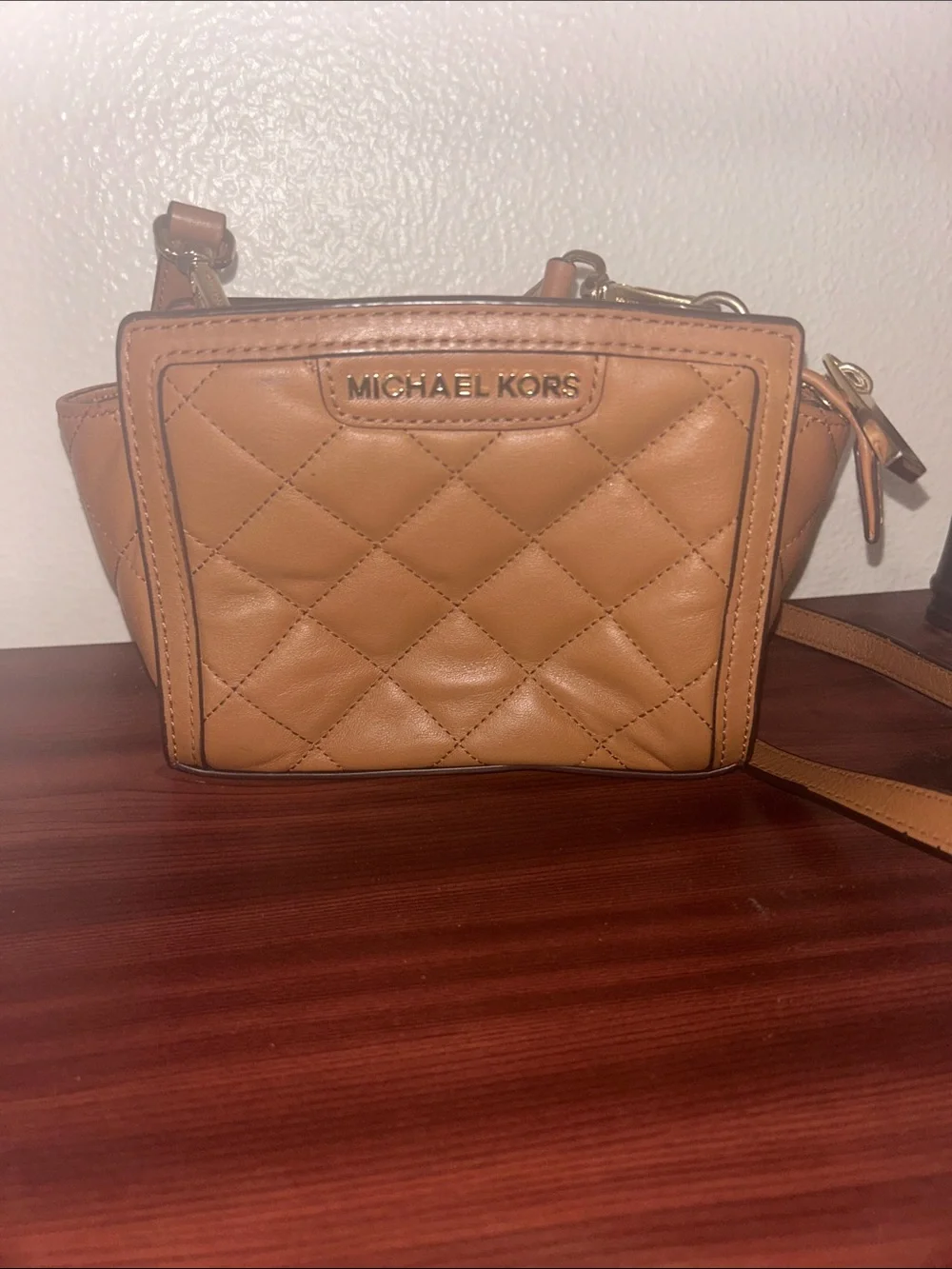 Michael Kors Quilted Leather Crossbody in Tan with Gold Hardware